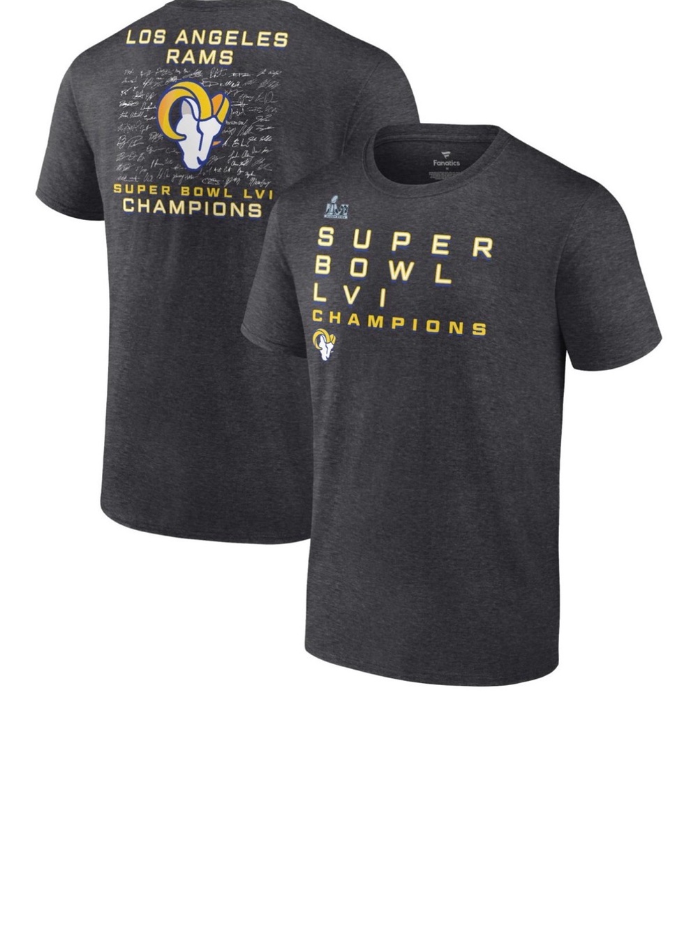 Fanatics Los Angeles Rams Charcoal Short Sleeve Super Bowl LVI Champions Tee
